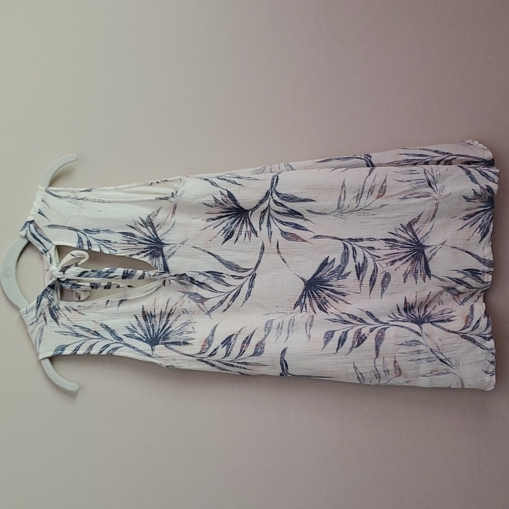 O'neill Colleen Guaze Mini Dress Tropical Palm Print Faux Collar Key-Hole Medium